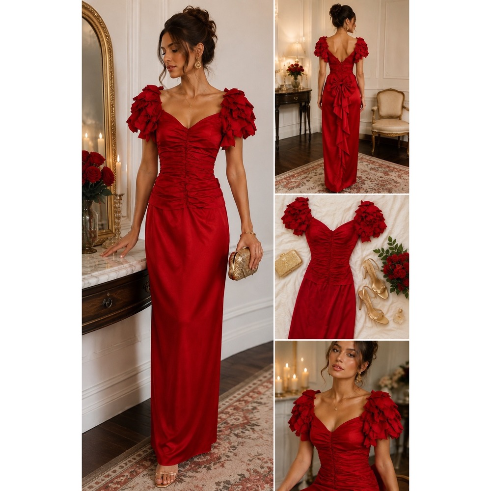 Vintage Zum Zum Union USA Evening Gown Magenta Ruched Dress Formal Maxi Dress XS